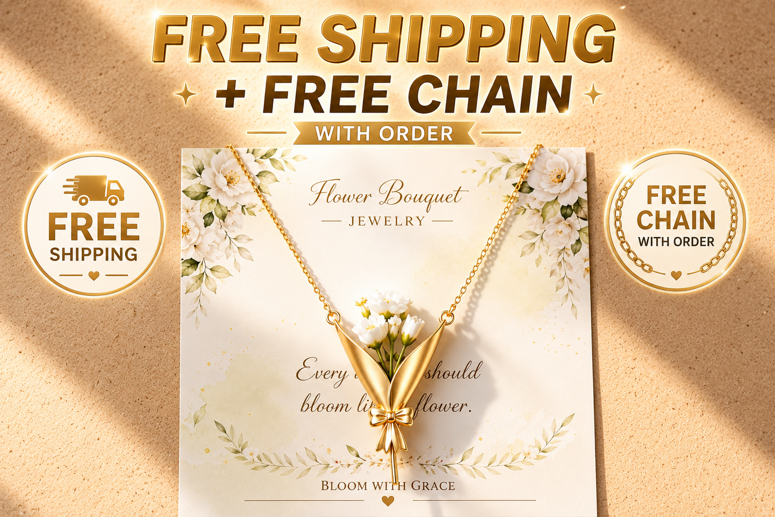 18K Gold Plated Flower Bouquet Pendant Necklace - "Bloom With Grace" Floral Jewelry Gift for Women