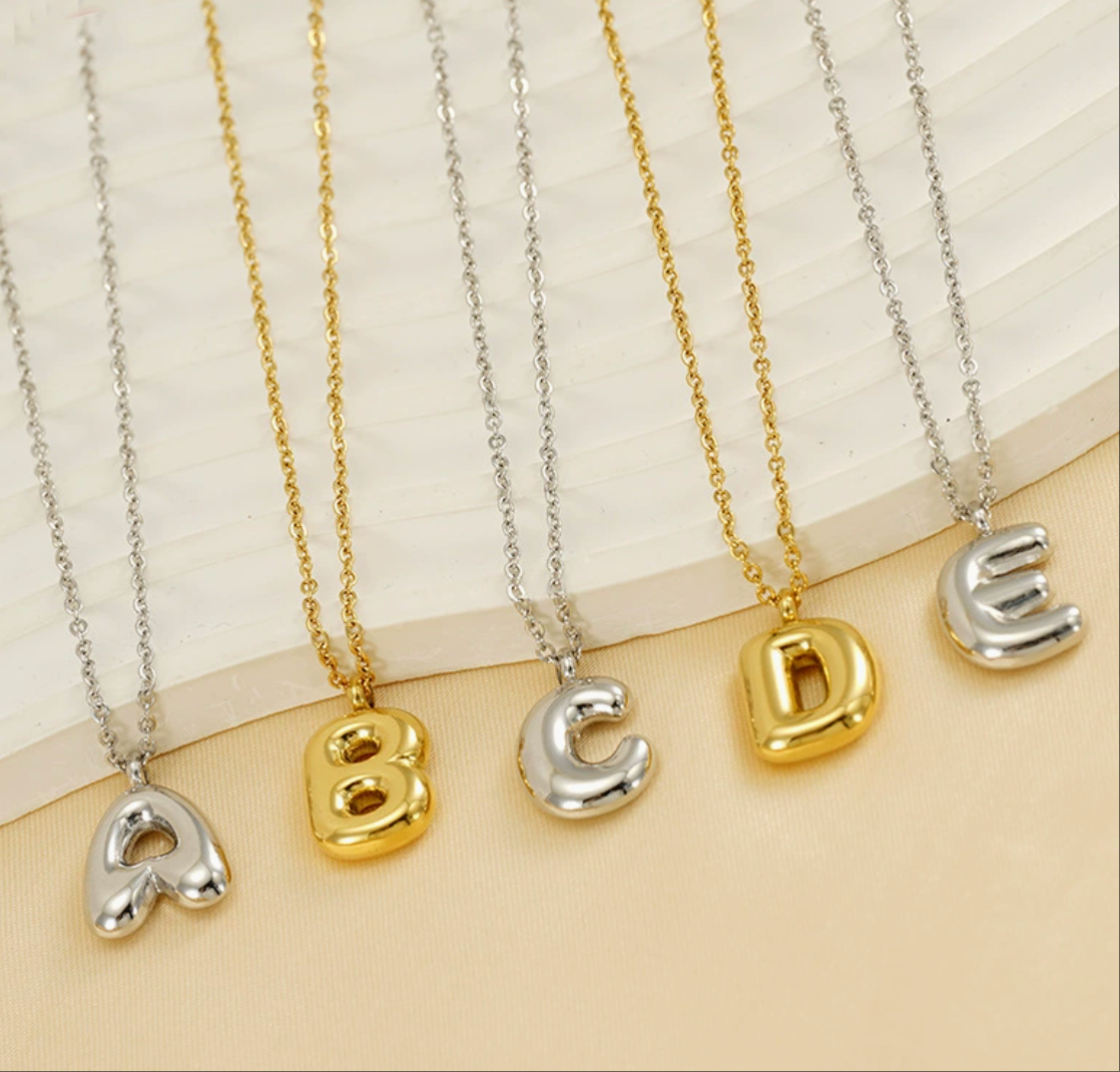 Handcrafted 3D Bubble Initial Necklace – Artisan Puffy Letter Pendant (Free Chain Included)