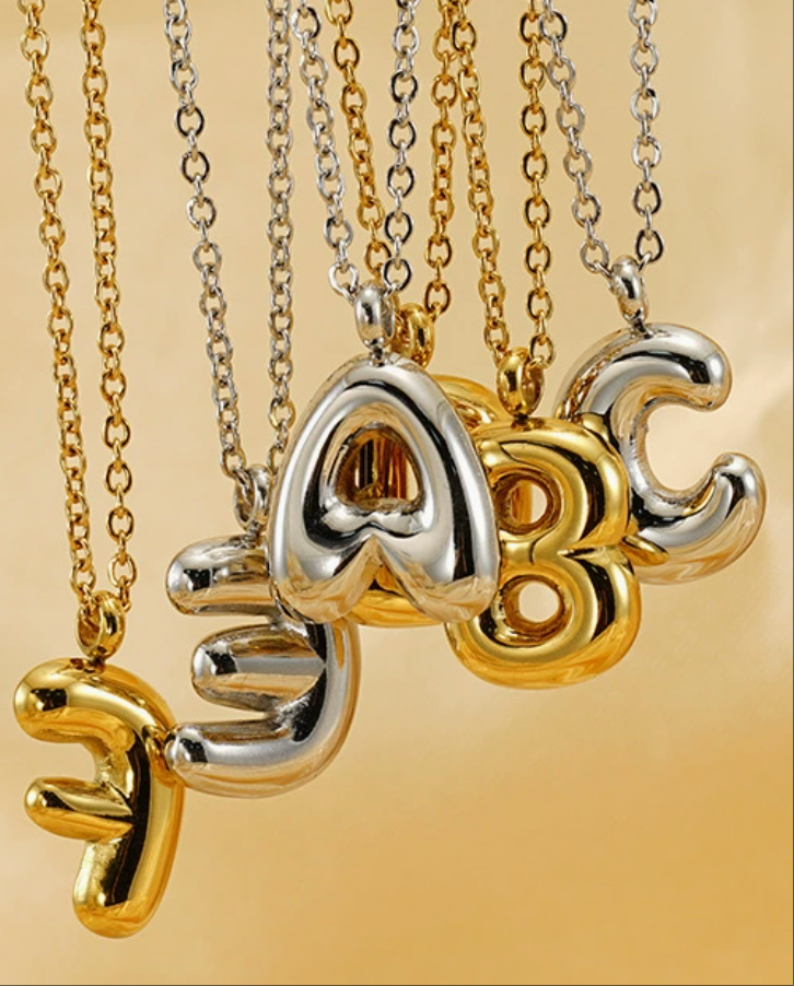 Handcrafted 3D Bubble Initial Necklace – Artisan Puffy Letter Pendant (Free Chain Included)
