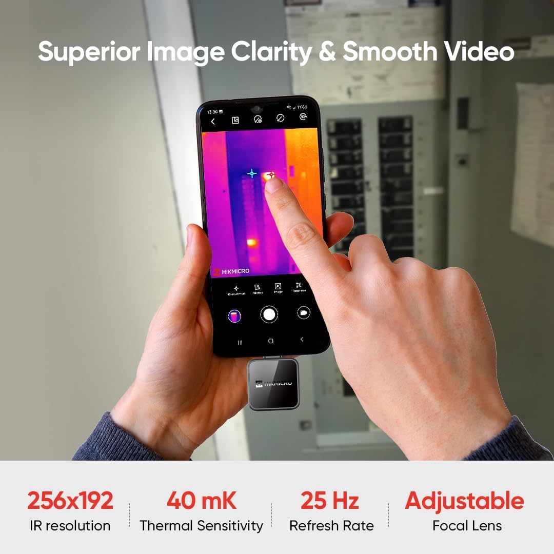 HIKMICRO Mini2Plus Thermal Camera USB C, 256 x 192 IR Resolution, Thermal Imaging Camera Android 25Hz Refresh Rate, Manual Focus, Thermal Imager 49,152 Pixels, -4°F to 622°F(not for iPhone 15)