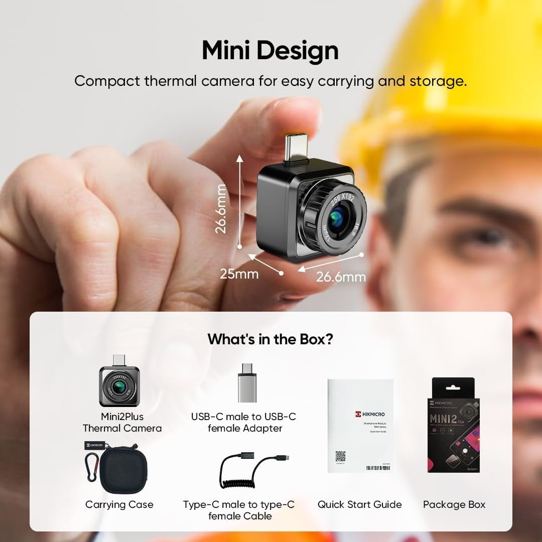 HIKMICRO Mini2Plus Thermal Camera USB C, 256 x 192 IR Resolution, Thermal Imaging Camera Android 25Hz Refresh Rate, Manual Focus, Thermal Imager 49,152 Pixels, -4°F to 622°F(not for iPhone 15)