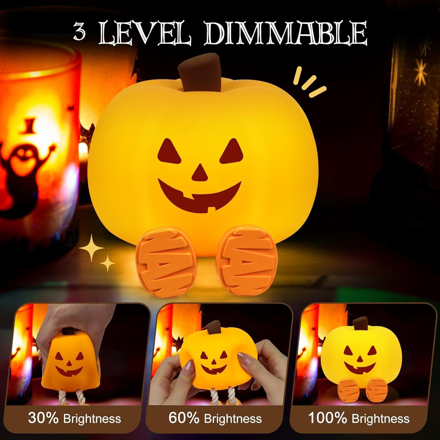 🏆2025 Halloween Hot Sale⚡​Silicone Pumpkin Tap Light - USB Rechargeable Night Light for Kids, Halloween Mood Ambiance