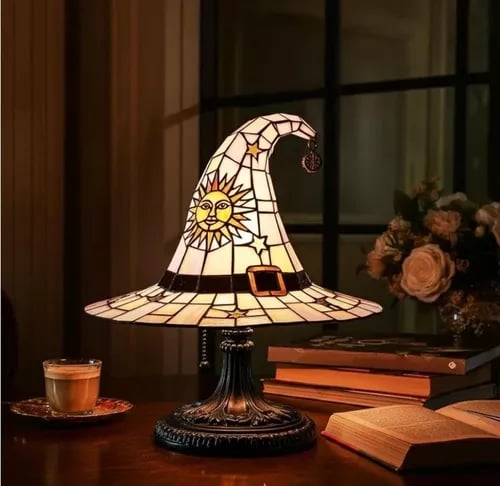 Stained Glass Witch Hat Lamp