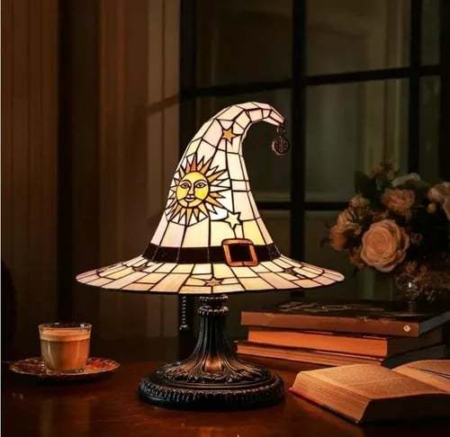 Stained Glass Witch Hat Lamp