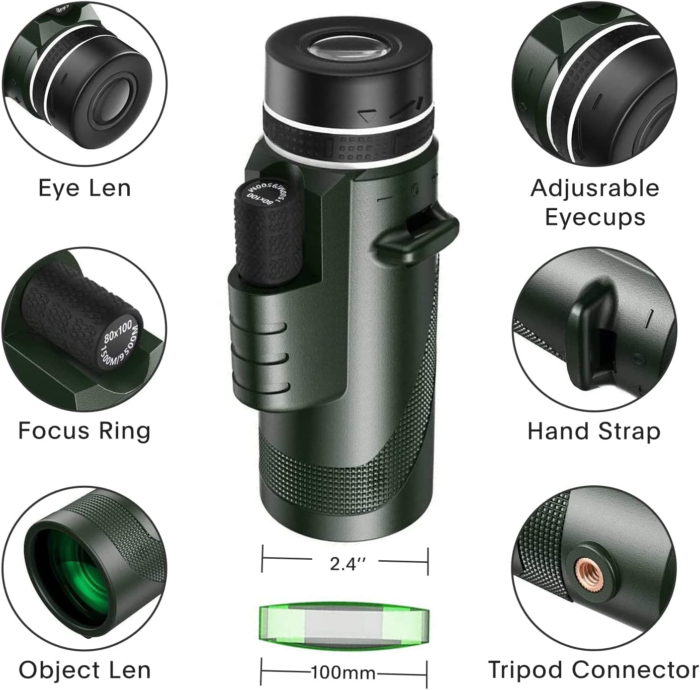 80X100 HD Monocular Telescope Long Range Zoom With Tripod Phone