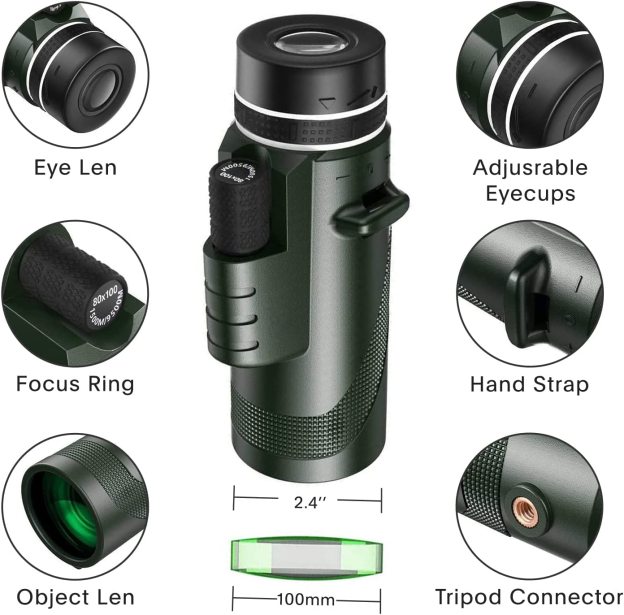 80X100 HD Monocular Telescope Long Range Zoom With Tripod Phone