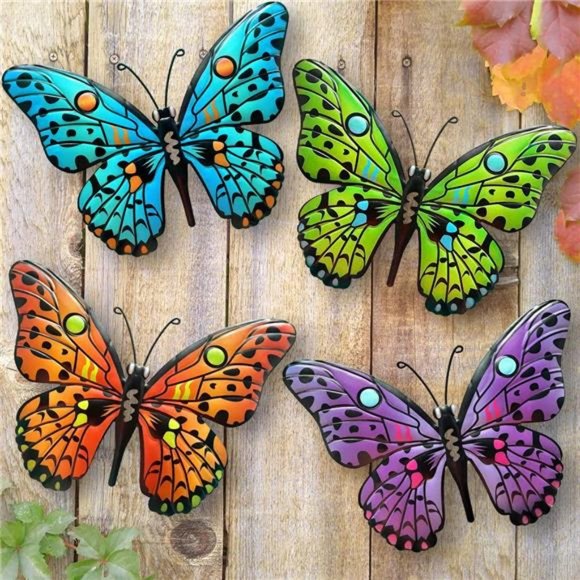 Metal Butterfly Wall Decor - 9.5" Outdoor Fence Wall Art Decor (4 Pack) - Picture 1 of 6