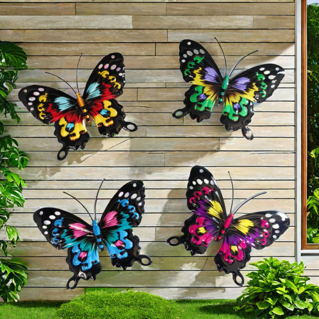 Metal Butterfly Wall Decor - 9.5" Outdoor Fence Wall Art Decor (4 Pack)