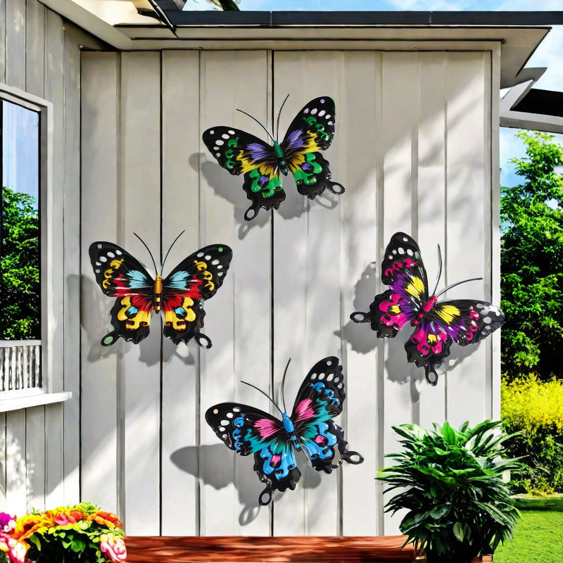 Metal Butterfly Wall Decor - 9.5" Outdoor Fence Wall Art Decor (4 Pack)