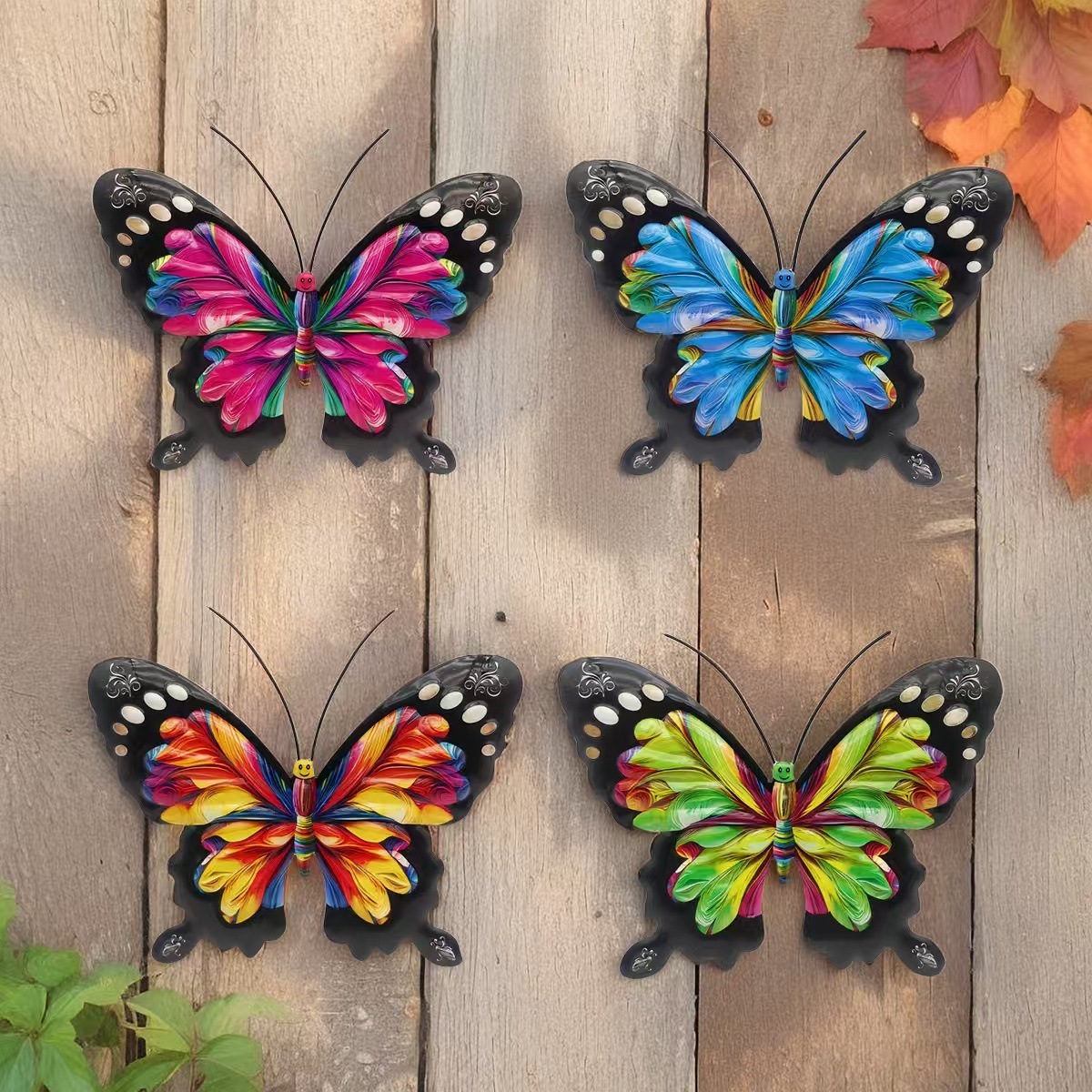 Metal Butterfly Wall Decor - 9.5" Outdoor Fence Wall Art Decor (4 Pack)