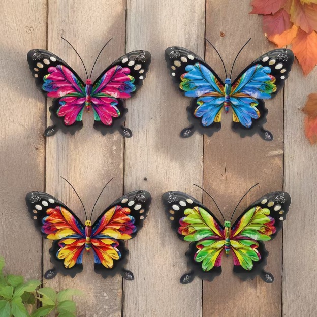 Metal Butterfly Wall Decor - 9.5" Outdoor Fence Wall Art Decor (4 Pack)