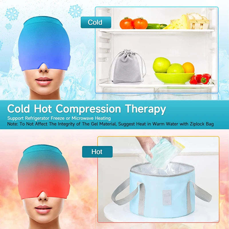 Fitted Gel Ice Headache Migraine Relief Cap Cold Compress Therapy Cap