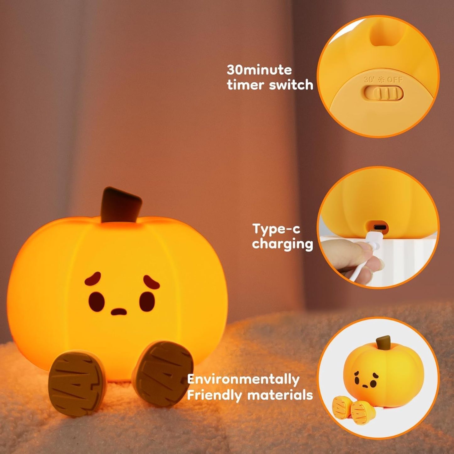 🏆2025 Halloween Hot Sale⚡​Silicone Pumpkin Tap Light - USB Rechargeable Night Light for Kids, Halloween Mood Ambiance