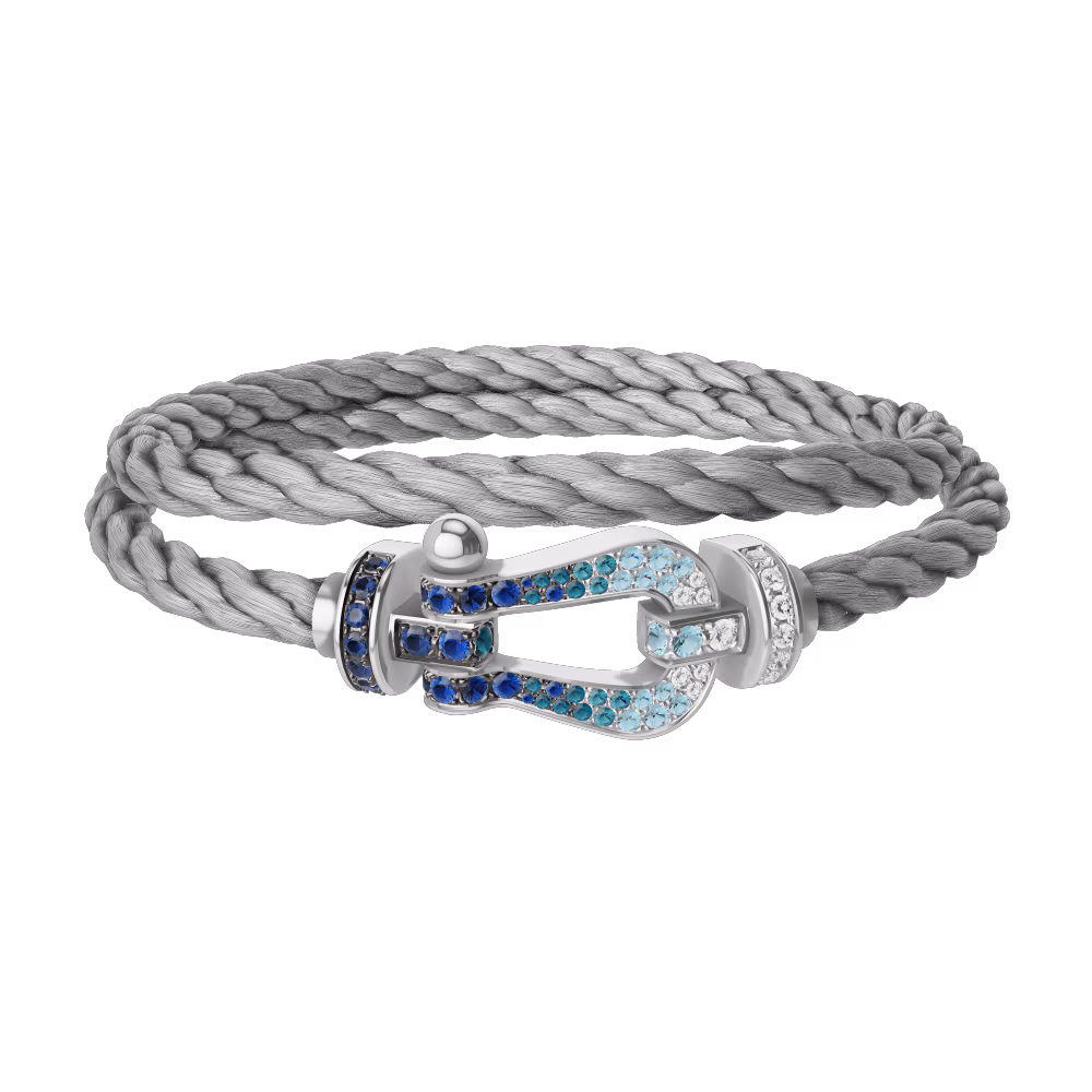 FORCE 10 BRACELET LARGE MODEL 18K WHITE GOLD DIAMOND PAVED AND COLORED STONES