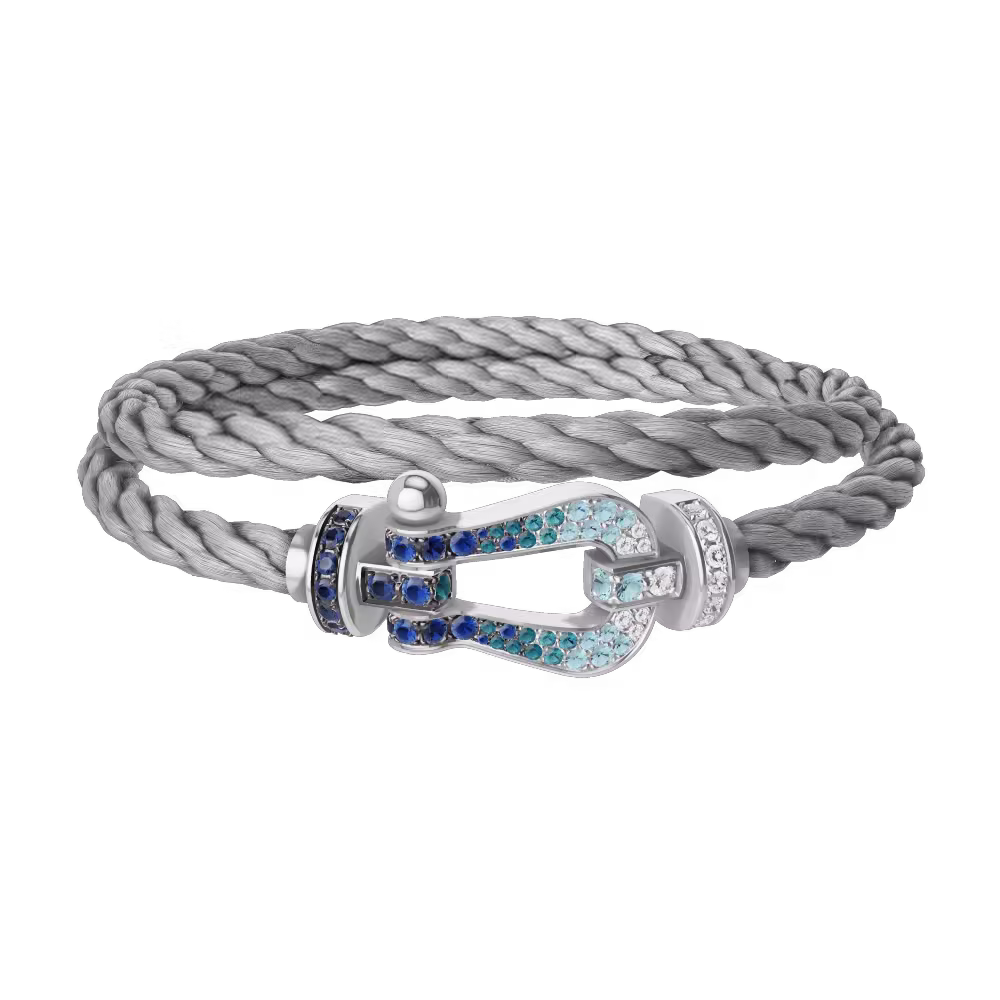 FORCE 10 BRACELET LARGE MODEL 18K WHITE GOLD DIAMOND PAVED AND COLORED STONES