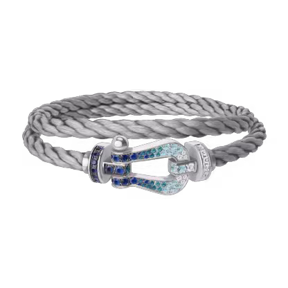 FORCE 10 BRACELET LARGE MODEL 18K WHITE GOLD DIAMOND PAVED AND COLORED STONES