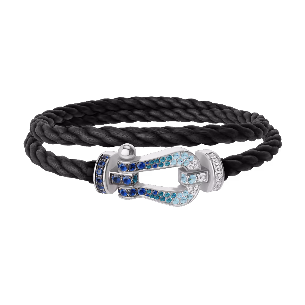 FORCE 10 BRACELET LARGE MODEL 18K WHITE GOLD DIAMOND PAVED AND COLORED STONES