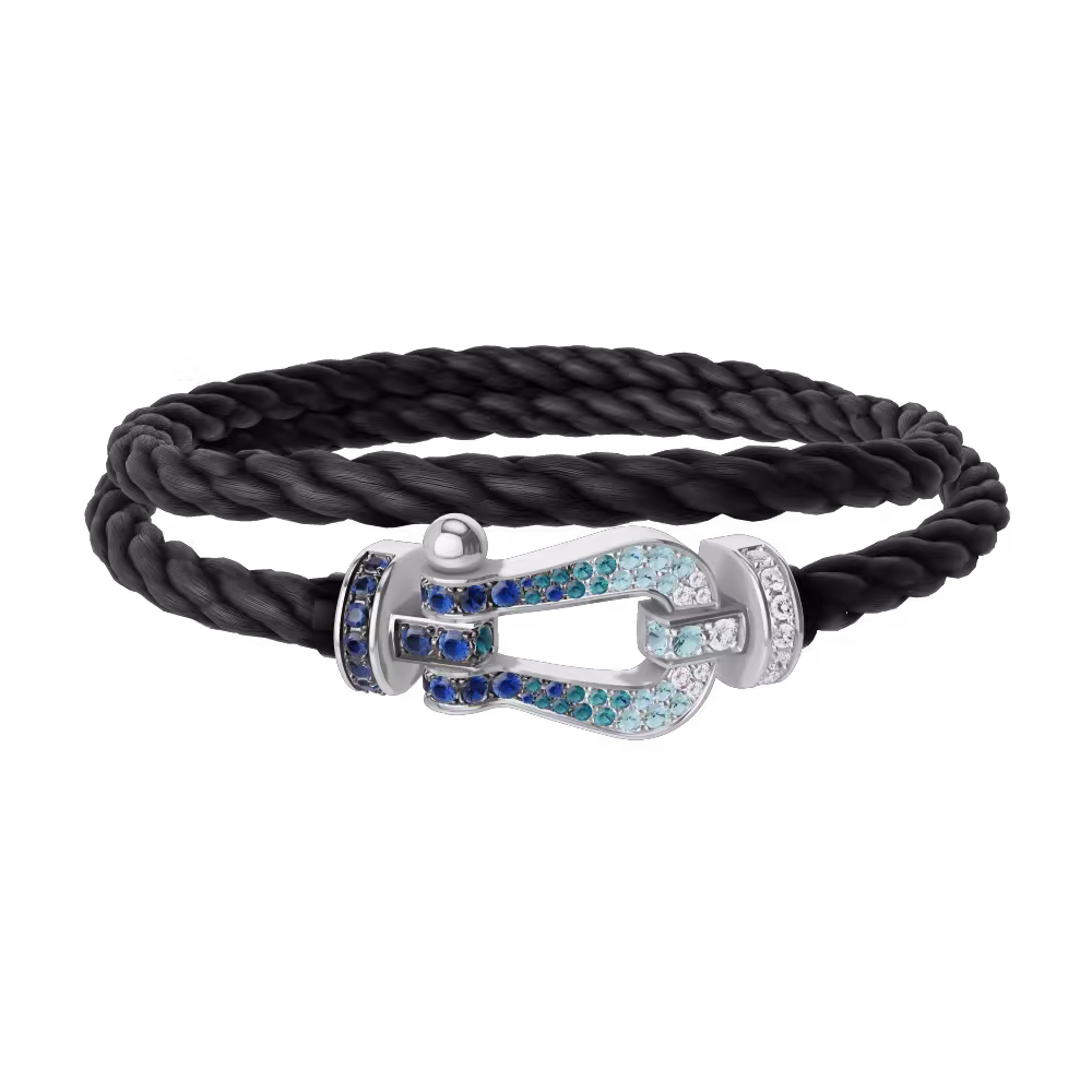 FORCE 10 BRACELET LARGE MODEL 18K WHITE GOLD DIAMOND PAVED AND COLORED STONES