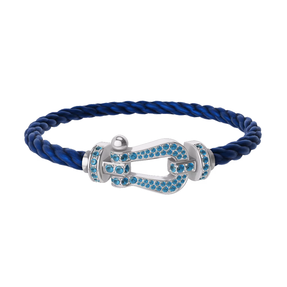 FORCE 10 BRACELET LARGE MODEL 18K WHITE GOLD BLUE TOPAZ PAVED