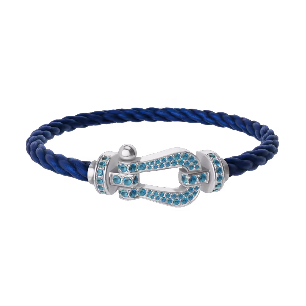FORCE 10 BRACELET LARGE MODEL 18K WHITE GOLD BLUE TOPAZ PAVED