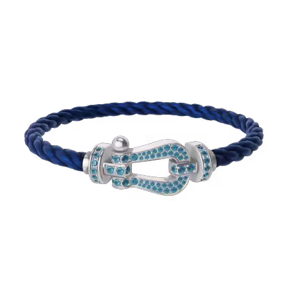 FORCE 10 BRACELET LARGE MODEL 18K WHITE GOLD BLUE TOPAZ PAVED