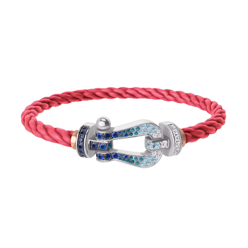 FORCE 10 BRACELET LARGE MODEL 18K WHITE GOLD DIAMOND PAVED AND COLORED STONES