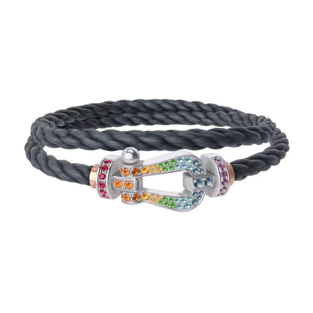 FORCE 10 BRACELET 18K WHITE GOLD AND COLORED STONES LARGE MODEL
