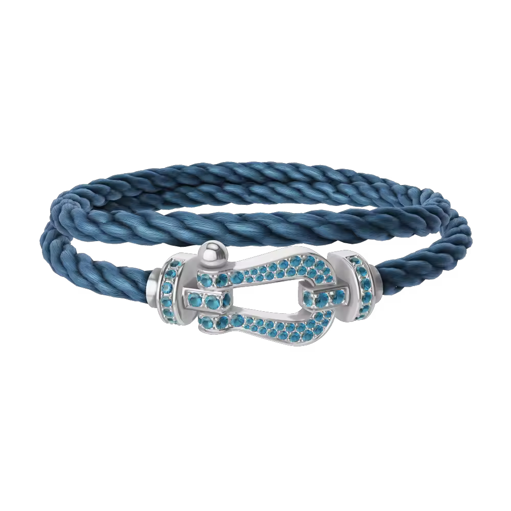 FORCE 10 BRACELET LARGE MODEL 18K WHITE GOLD BLUE TOPAZ PAVED