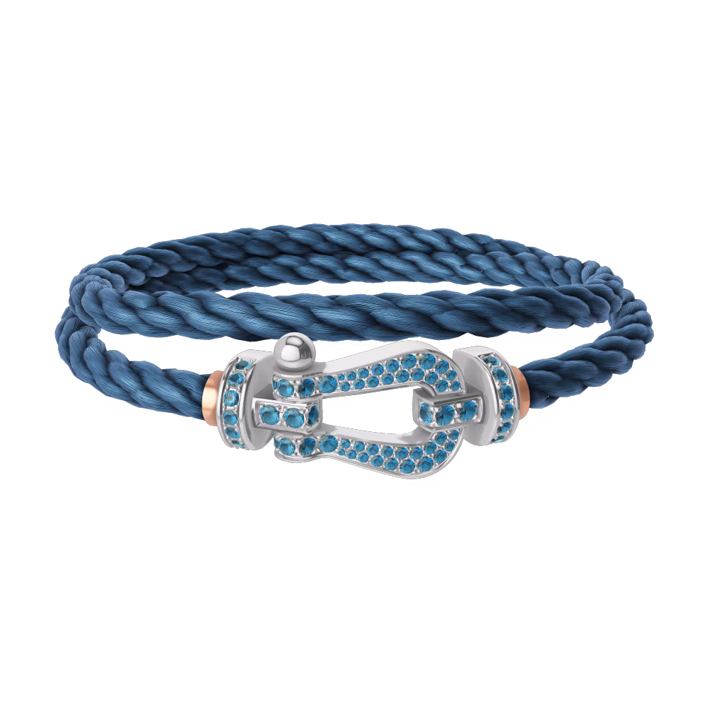 FORCE 10 BRACELET LARGE MODEL 18K WHITE GOLD BLUE TOPAZ PAVED