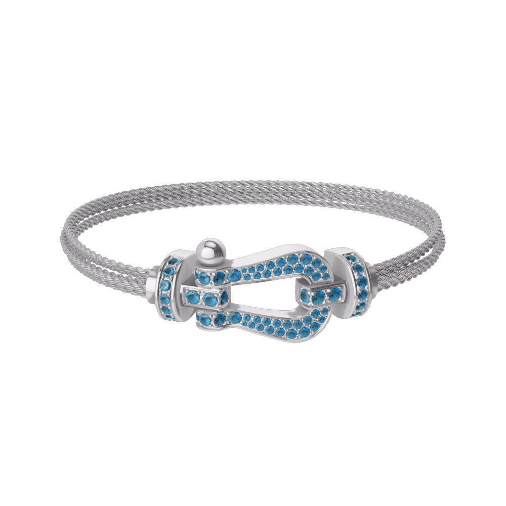FORCE 10 BRACELET LARGE MODEL 18K WHITE GOLD BLUE TOPAZ PAVED