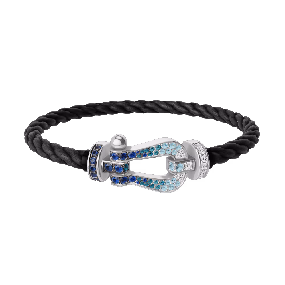 FORCE 10 BRACELET LARGE MODEL 18K WHITE GOLD DIAMOND PAVED AND COLORED STONES