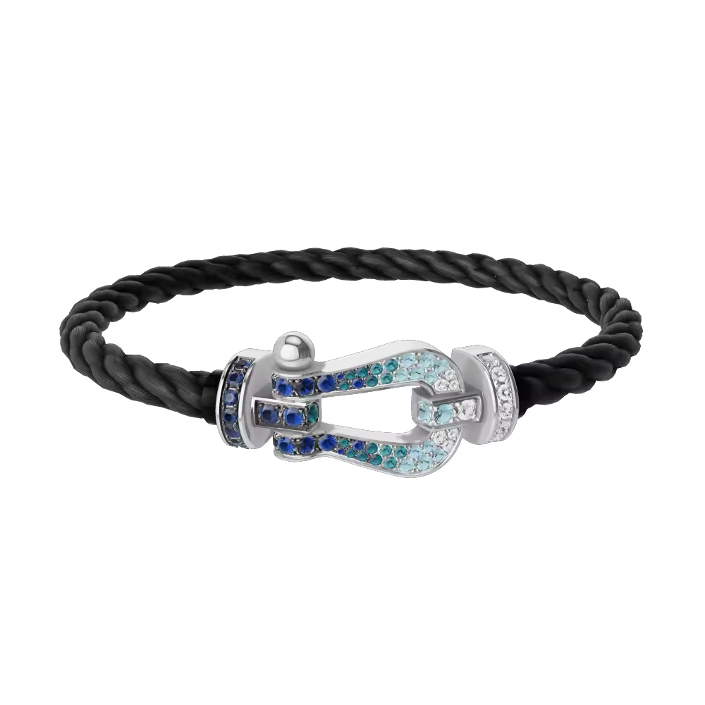 FORCE 10 BRACELET LARGE MODEL 18K WHITE GOLD DIAMOND PAVED AND COLORED STONES