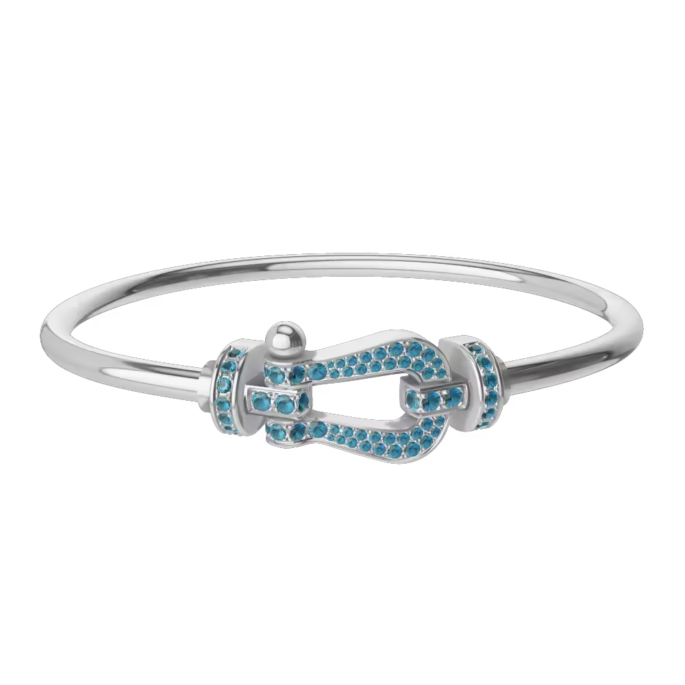 FORCE 10 BRACELET LARGE MODEL 18K WHITE GOLD BLUE TOPAZ PAVED