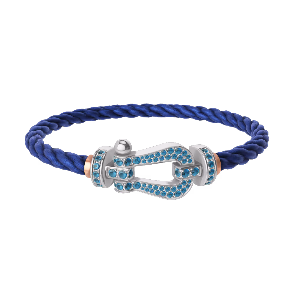 FORCE 10 BRACELET LARGE MODEL 18K WHITE GOLD BLUE TOPAZ PAVED