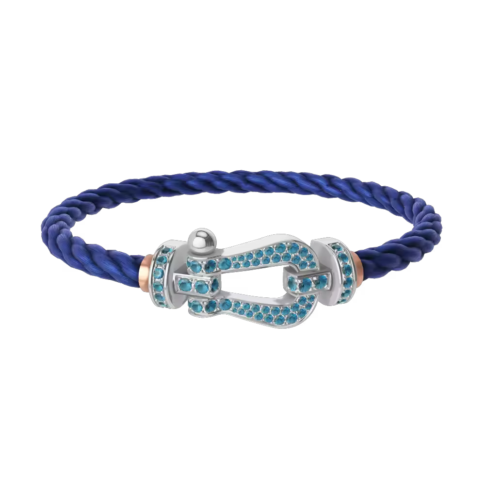 FORCE 10 BRACELET LARGE MODEL 18K WHITE GOLD BLUE TOPAZ PAVED