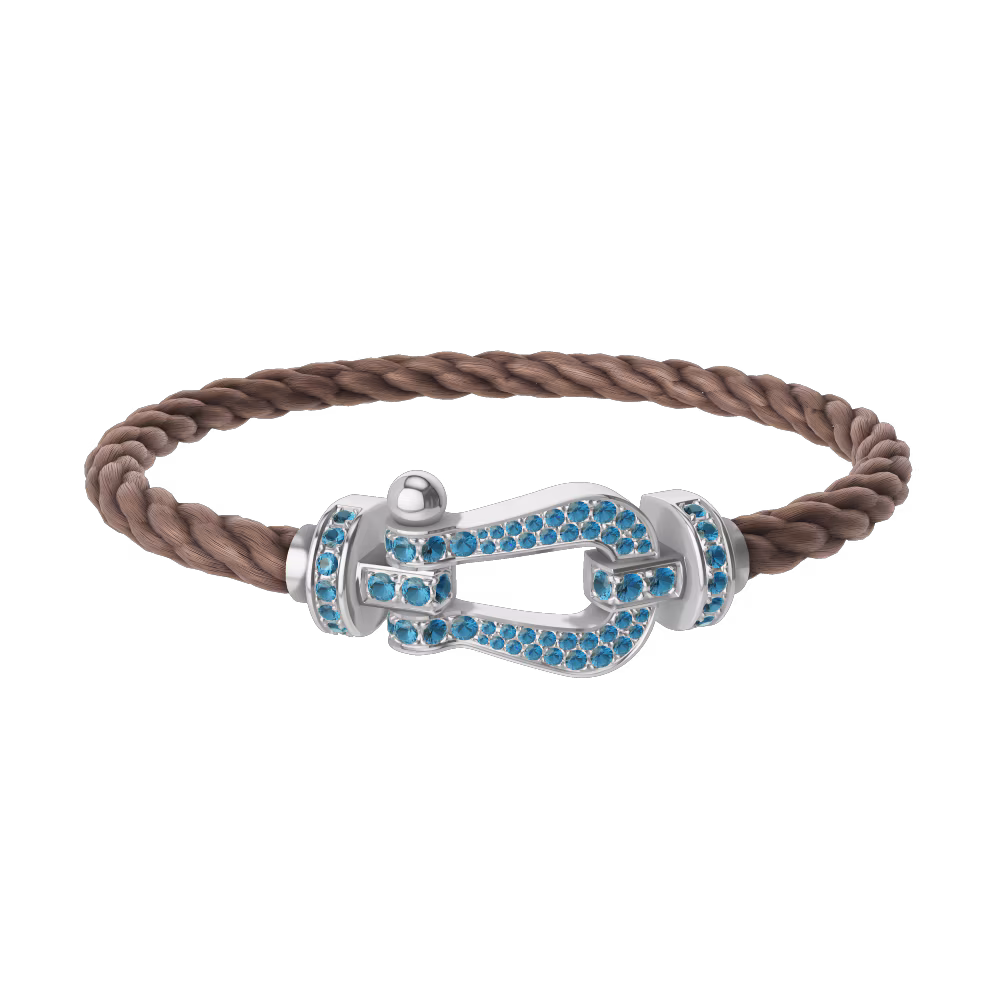 FORCE 10 BRACELET LARGE MODEL 18K WHITE GOLD BLUE TOPAZ PAVED