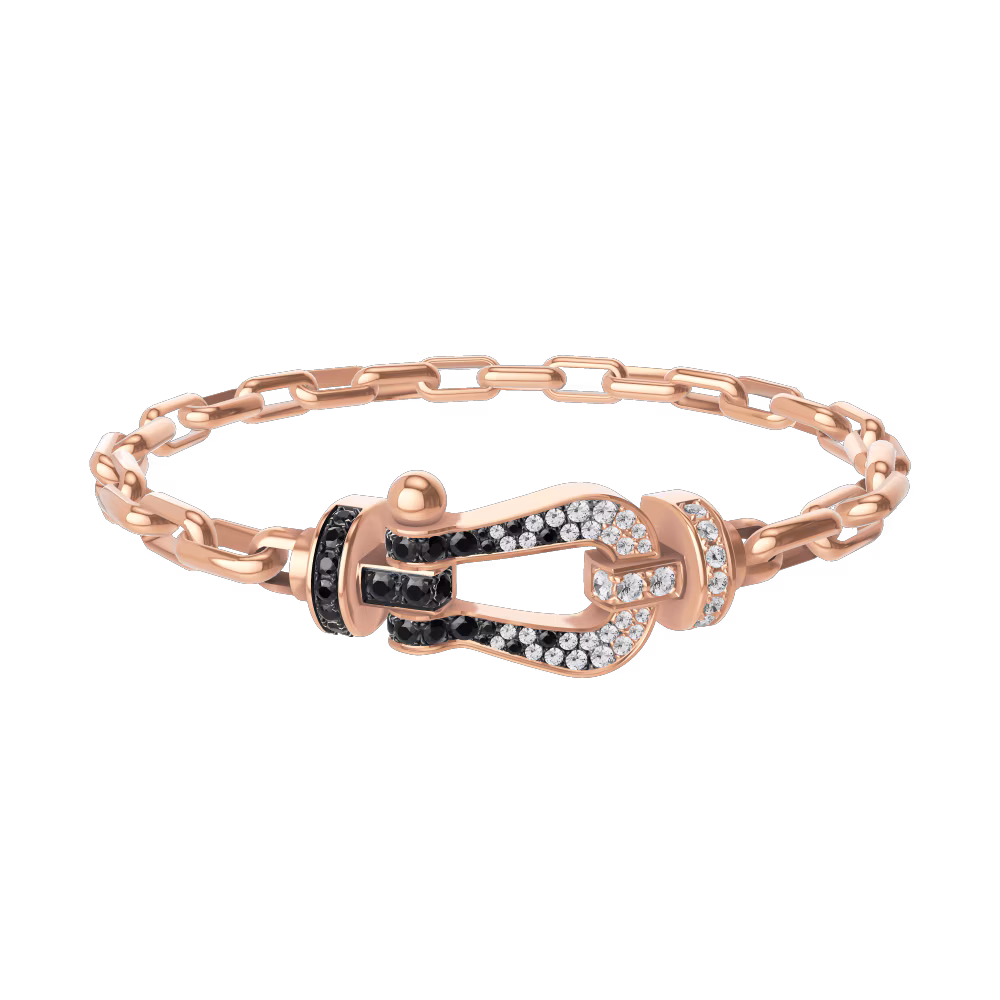 FORCE 10 BRACELET 18K PINK GOLD AND BLACK AND WHITE DIAMONDS LARGE MODEL