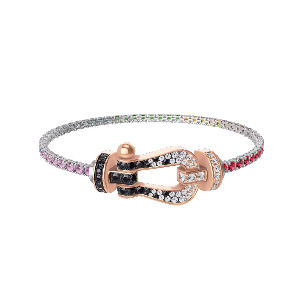 FORCE 10 BRACELET 18K PINK GOLD AND BLACK AND WHITE DIAMONDS LARGE MODEL