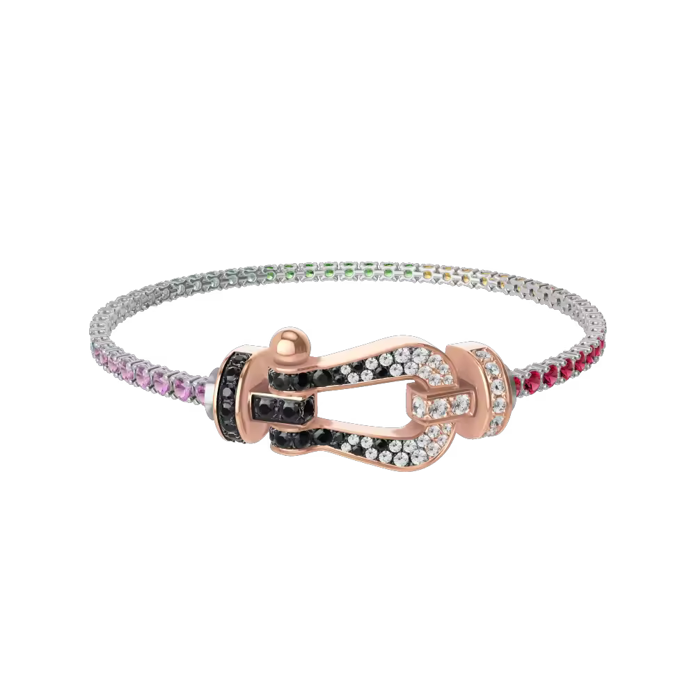FORCE 10 BRACELET 18K PINK GOLD AND BLACK AND WHITE DIAMONDS LARGE MODEL