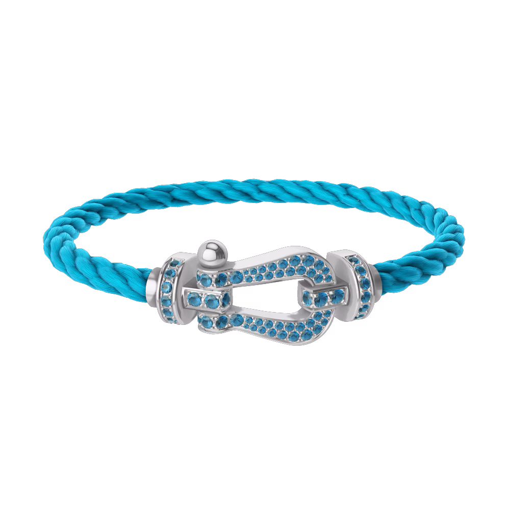 FORCE 10 BRACELET LARGE MODEL 18K WHITE GOLD BLUE TOPAZ PAVED