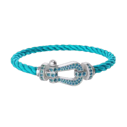 FORCE 10 BRACELET LARGE MODEL 18K WHITE GOLD BLUE TOPAZ PAVED