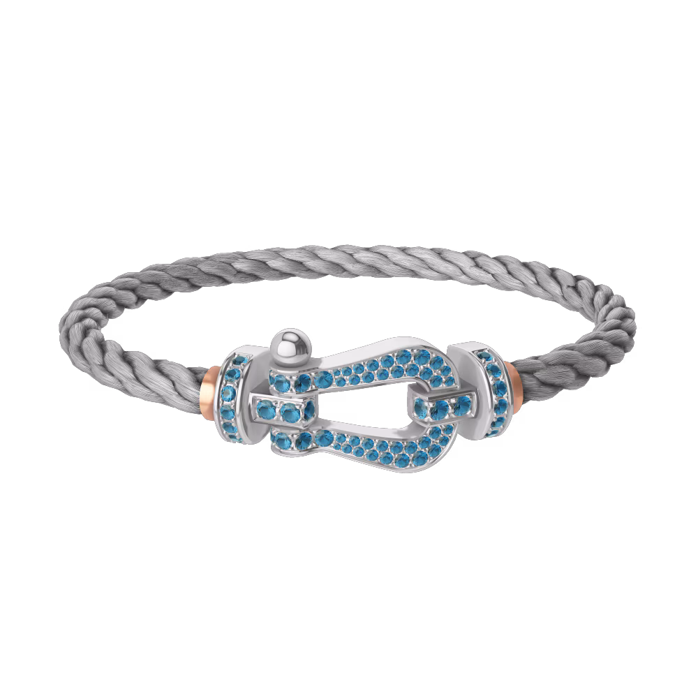 FORCE 10 BRACELET LARGE MODEL 18K WHITE GOLD BLUE TOPAZ PAVED