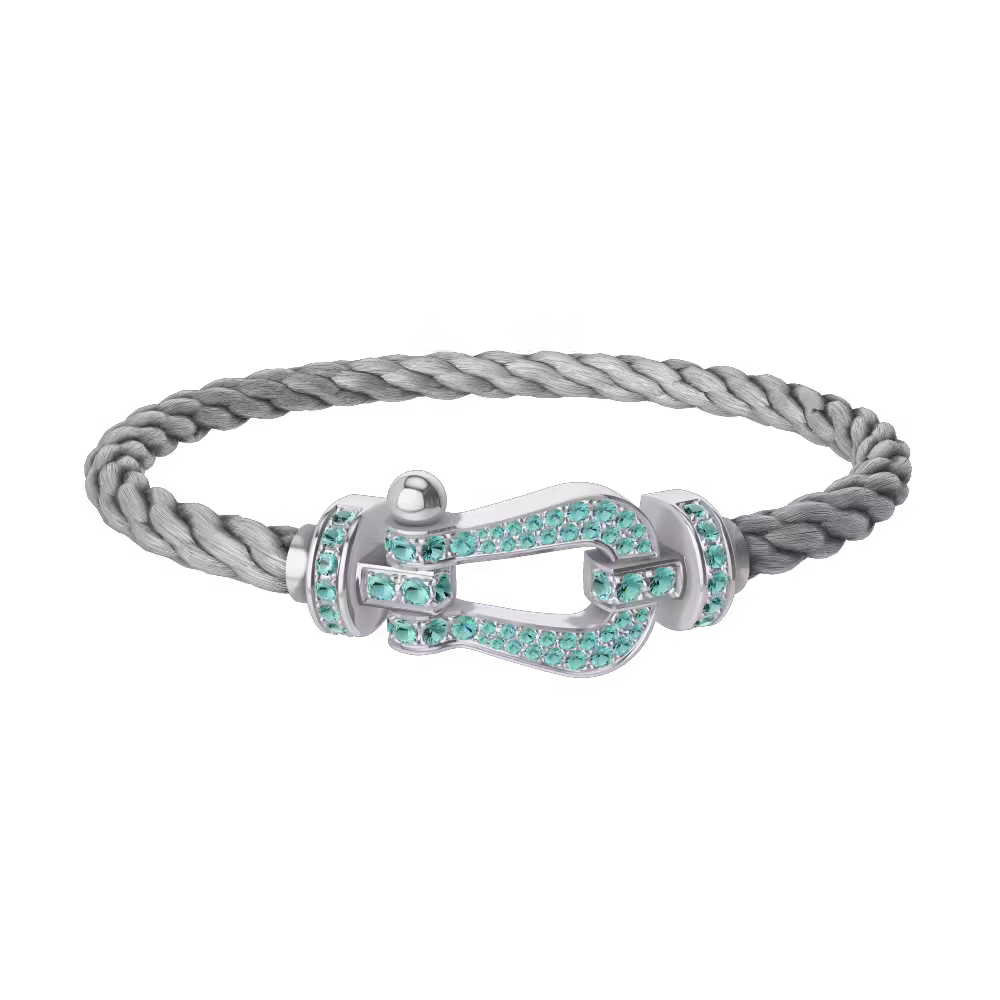 Force 10 bracelet Large model 18K white gold Paraíba tourmalines paved