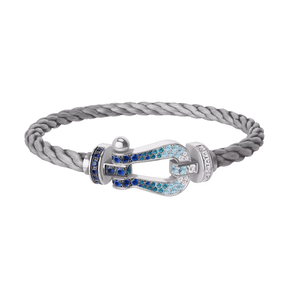 FORCE 10 BRACELET LARGE MODEL 18K WHITE GOLD DIAMOND PAVED AND COLORED STONES