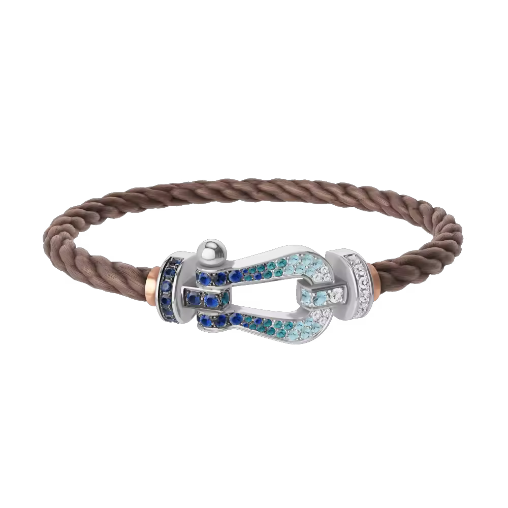 FORCE 10 BRACELET LARGE MODEL 18K WHITE GOLD DIAMOND PAVED AND COLORED STONES