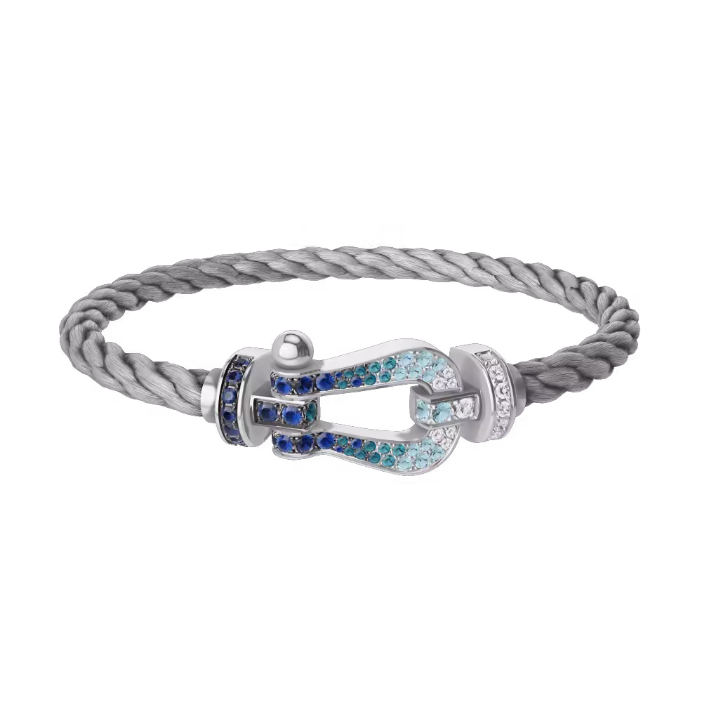 FORCE 10 BRACELET LARGE MODEL 18K WHITE GOLD DIAMOND PAVED AND COLORED STONES