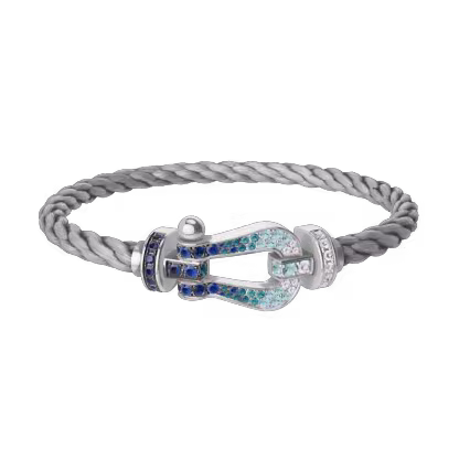 FORCE 10 BRACELET LARGE MODEL 18K WHITE GOLD DIAMOND PAVED AND COLORED STONES