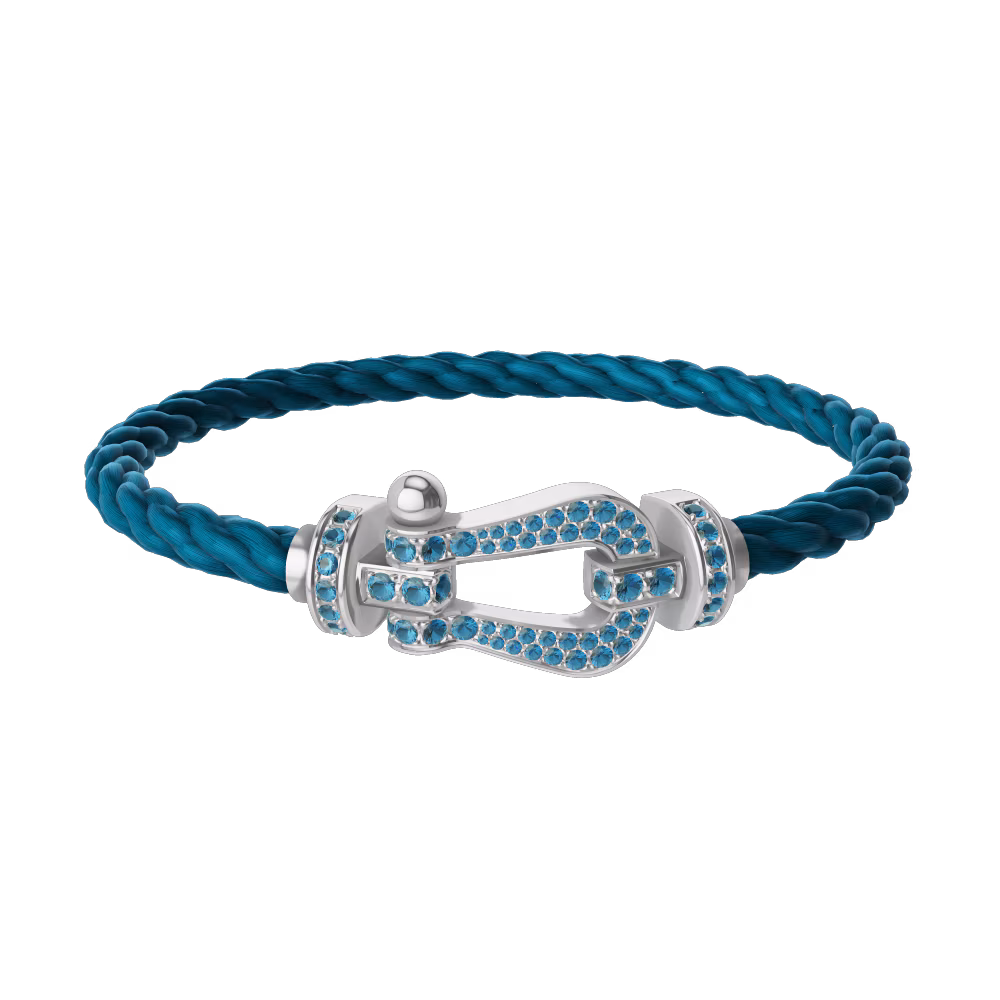 FORCE 10 BRACELET LARGE MODEL 18K WHITE GOLD BLUE TOPAZ PAVED