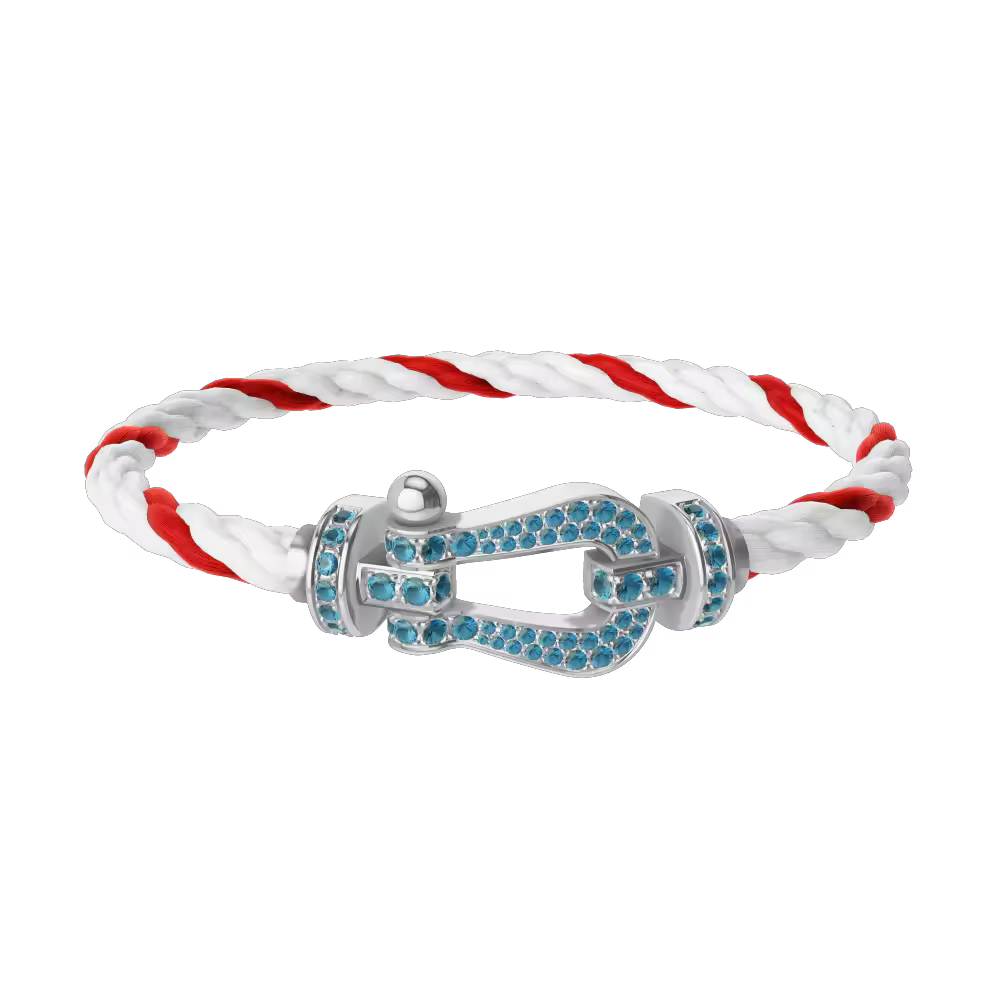 FORCE 10 BRACELET LARGE MODEL 18K WHITE GOLD BLUE TOPAZ PAVED