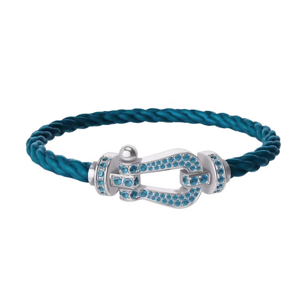 FORCE 10 BRACELET LARGE MODEL 18K WHITE GOLD BLUE TOPAZ PAVED